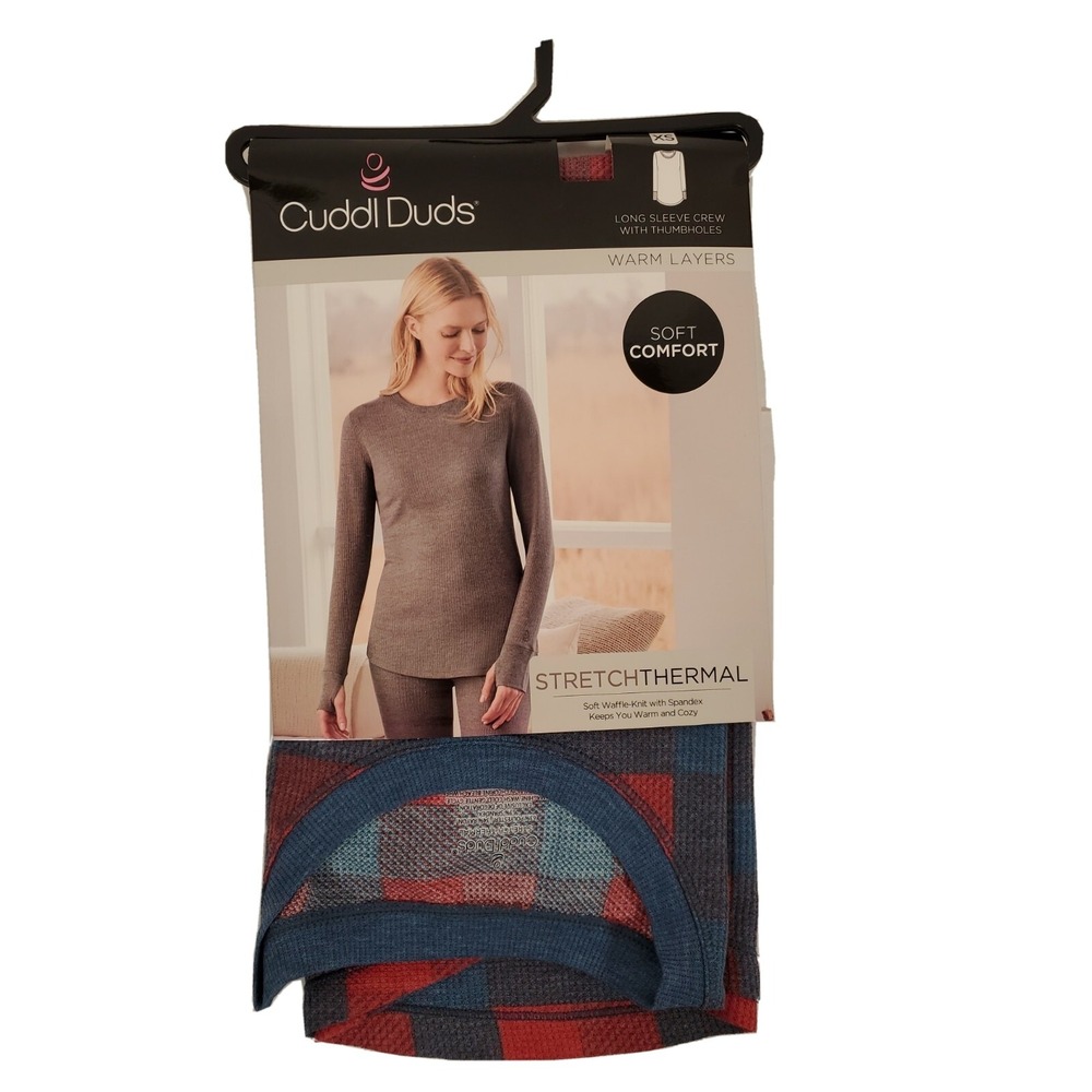Cuddl Duds Shirt XS (2-4) Long Sleeve Crew Neck Red & Blue Check SUPER SOFT NEW